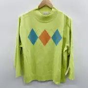 Studio Works Womens Size XL Argyle Beaded Pullover Sweater 3/4 Sleeve Green