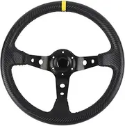 Universal Racing Steering Wheel, 14in Drifting Deep Dish Steering Wheel, 6 Bolts Car Sport Steering Wheel with PU Leather, 3 Spokes and Horn Button for Car Boat Truck Yacht