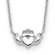 14K White Gold Polished Claddagh Necklace