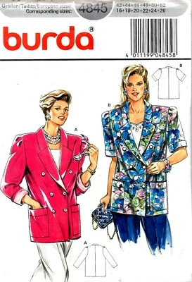 Burda Sewing Pattern 4845 Misses Double Breasted Jacket Size 16-26