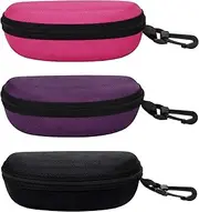 [SVNXI] 3 Pieces Portable Hard Shell Sunglasses Case, Zipper Eyewear Eyeglasses Case with Hook for Women Men Travel Sports