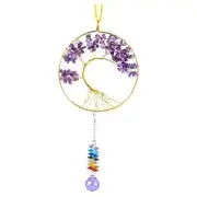 Amethyst Crystal Tree of Life Hanging Ornament, Sun Catcher with Purple
