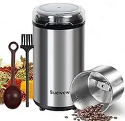 Suewow Electric Coffee Grinder - Powerful 200W Motor, Detachable Bean and Spice Grinder for Coffee Beans, Spices, Peanuts, Grains - Large Capacity Multipurpose Grinder (Silver)