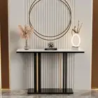 Extra Long Console Table Real Marble Tabletop Unique Frame Entryway Furniture
