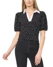 CeCe Puff Sleeve Polo Shirt
