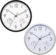 Round Wall Clock - Silent & Non Ticking Simple Wall Clock, Weatherproof Indoor/Outdoor Timepieces | 30cm Retro Patio Clocks with Temperature Humidity Indicators | Stylish Wall Clocks for Homes Offices