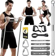 Resistance Band Bar, 500 LBS Load Strength Training Bar with 4 Heavy Resistance Bands with Bar for Chest Press Deadlift Squats Curl, Workout Bands with Handles, Portable Home Workout Equipment