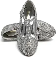 [ELSA & ANNA] Snow Queen Princess Shoes - 3cm Heeled Princess Dress Up Shoes - Sparkle & Crystals Fancy Dress Shoes - Elsa Dress Up Shoes for Parties & Birthdays, Cosplay - Kids High Heels​​ (SIL21)