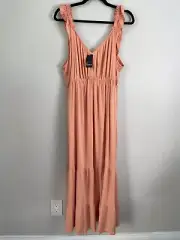 NEW Torrid Womens Plus 3X Peach Bloom Maxi Rayon Slub Ruffled Strap Tiered Dress