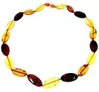 Genuine Mixed Baltic Amber Flat Oval Olive Beads Luxurious Necklace - NE0174