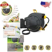 Automatic Retractable Garden Hose Reel 100FT with Brass Connectors & Slow Rewind