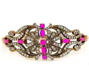 Ottoman Empire Style 7CT Treated Ruby & Topaz 925 Sterling Silver Bracelet PT1