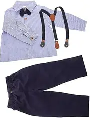 [Healvian] Boys and Girls Formal Suit Long Sleeve Shirt Bow Tie Overalls Stylish Toddler Gentleman Outfit