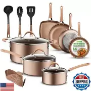 NutriChef 14-Piece Non Stick Kitchen Cookware Set w/Saucepan, Frying Pans, Co