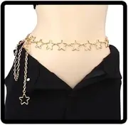 [Resweky] Single Layer Star Waist Chain Hip Hop Gothic Punk Trousers Metal Chain Trousers Chain Purse Chain Body Jewellery for Women Men Gifts