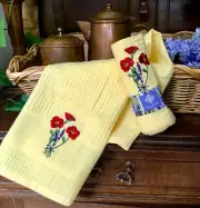 Provence Embroidered Waffle Tea Towel 1pc Poppy Yellow