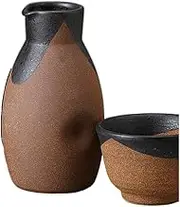 Ale-net Sake Set Tokuri Ochoko Set, 2.4 x H 4.2 inches (6.2 x 10.8 cm), Approx. 5.9 fl oz (150 cc), Bizen Black Glazed Tokuri (Small), Tokuri & Guinomi (2 Pieces) Set, Pottery, Mino Ware