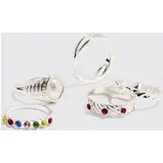 Mens Silver 5 Pack Gem Stone Rings