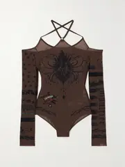 [Jean Paul Gaultier] Jean Paul Gaultier - + Knwls Cold-shoulder Printed Stretch-jersey Bodysuit - Brown - x large x large Brown