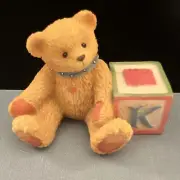 Cherished Teddies Bear With ABC "K" Letter Block 158488K 1995 - No Box