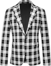 [Generic] Mens Plaid Blazer Casual Lightweight Sport Coat Two Button Suit Jackets Slim Fit Checkered Blazers for Men Wedding
