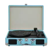 Turntable With Speakers Vintage Phonograph Record Player Stereo Sound Blue U4T0