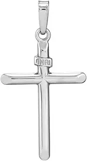 [JewelryWeb] 925 Sterling Silver Rhodium Plated Religious Faith Cross With Slanted Edges Pendant Necklace
