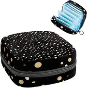 Period Bag,Sanitary Napkin Storage Bag,Black and Gold,Tampon Bag for Purse