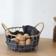Egg Basket with Handle Serving Bowl Metal Eggs Wire Storage Basket Gathering