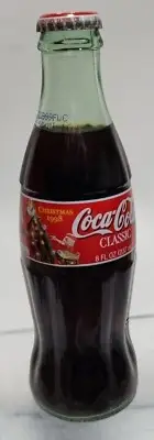 Christmas 1998 Coca-Cola 8oz Full Unopened Coke Green Glass Bottle Collectible