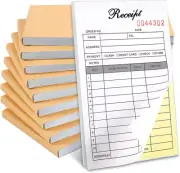 10 Pack Receipt Book, 3.4X5.5" Handheld 2-Part Carbonless Sales Invoice Book, In