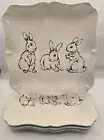 Maxcera Green Toile DINNER Plates Easter Bunny Rabbit Scalloped Sketch Set 4