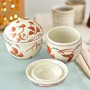 Cinf Japanese Snack 6 oz Set of 2 Stew Pot With Lid Steam Cuisine Ceramic Serving Soup Bowls Custard Bowl Cup for Egg Vegetable