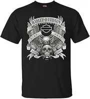 [HARLEY-DAVIDSON] Men's Fastened Cotton Short Sleeve Crew-Neck Tee, Black
