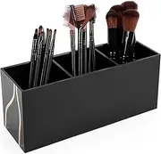 (Black) - Vencer Makeup Brush Holder Organiser 3 Slot Acrylic Cosmetics Brushes Storage Solution,Black,VMO-011