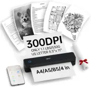 Portable Thermal Printer, 300DPI Inkless-Bluetooth Small Mobile Printers Wireles