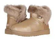 UGG Classic Fluff Pin Mini Booties Flat Slip-on Ankle Boots Antique Pearl Sz 11