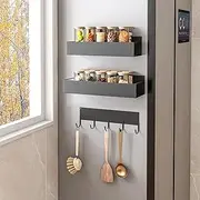 BREENHILL Magnetic Spice Rack,Spice Rack Organizer for Refrigerator, Moveable Magnetic Shelf Fridge Organizer for Kitchen and Oven Organization (Black, 3 Pack)