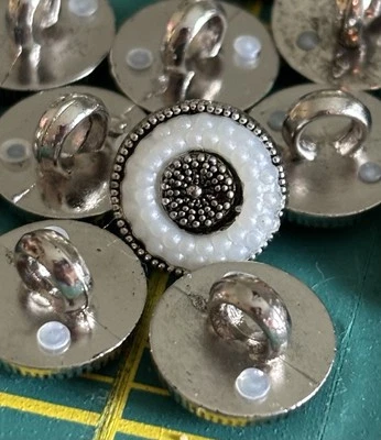 44 Plastic Decorative Buttons Silver With Pearl Like Accents (C)
