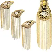 Framendino, 4 Pack Metal Gold Fringe Shoulder Tassel Pads Punk Epaulet with Pins for Uniform Accessories Jacket Suit (Gold)