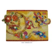 AUSTRALIAN ANIMALS ABORIGINAL Theme Wooden KNOB Puzzle Educational Toy PRESCHOOL