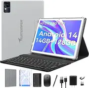 2025 Android 14 Tablet 10 inch,4G Cellular Tablets with 2 SIM 1 SD slot,5G Wifi Android Tablet 128GB ROM +14GB RAM(1TBTF),3-in-1 Tablet with Keyboard-8000mAh,Octa-core,1080FHD,13MP+8MP,GPS-Silvery