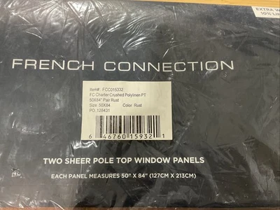 French Connection Window Curtains Two Sheer Rust Panels 50x84 Extra Wide Linen