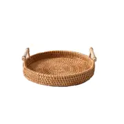 Handmade rattan round tray binaural tea tray fruit plate bread snack basket storage woven basket (24cm)