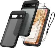USTIYA 2x Screen Protector + Case for Google Pixel 8 Protection Matte Acrylic Protect Camera Phone Lanyard Tempered Glass Film, Cover Black