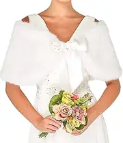 [Flora] Faux Fur Satin Lined Bridal Stole/Bridesmaid Wrap Cover up/Wedding Cape,Code 48