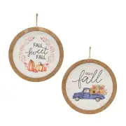 Melrose International Fall Harvest Plaque, Set of 2, White/Blue - 87600DS