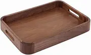 Royalling Walnut Serving Tray with Handle, Rectangle Solid Wooden Serving Tray, Food Tray, Decorative Tray, Ottoman Tray, Bed Tray, Coffee Table Tray, (15X11 in)