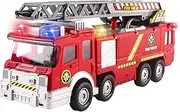 Fire Truck Toy Rescue with Shooting Water, Lights and Sirens Sounds, Extending Ladder and Water Pump Hose to Shoot Water, Bump and Go Action by Vokodo