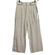 Nicole Miller Linen Wide Leg High Rise Pleaded Pants Women Sz 6 Fits 28 x 27 Tan